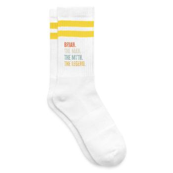 Brian Man Myth Legend Retro Design Geschenk Name - Gestreifte Tennissocken - Weiß/Gelb - Rechts