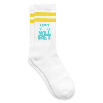 I Bet You Will Bet Horse Race Humor for Gamblers - Gestreifte Tennissocken - Weiß/Gelb - Rechts