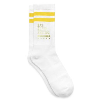 eat sleep skiing - Gestreifte Tennissocken - Weiß/Gelb - Rechts
