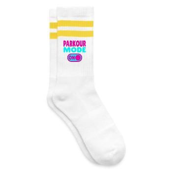 Parkour Mode ON - Gestreifte Tennissocken - Weiß/Gelb - Rechts