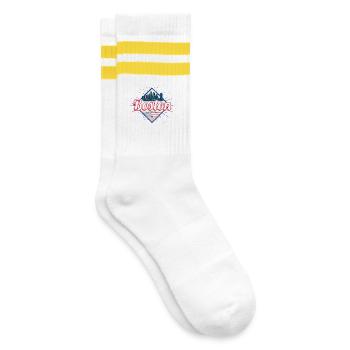 Boston in Massachusetts Vintage USA Souvenir - Gestreifte Tennissocken - Weiß/Gelb - Rechts