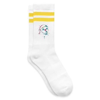 Space Vinyl Astronaut, Cosmic DJ Sound - Gestreifte Tennissocken - Weiß/Gelb - Rechts