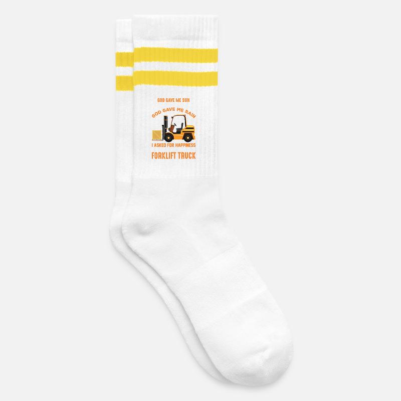 Gabelstapler Staplerfahrer - Gestreifte Tennissocken - Weiß/Gelb