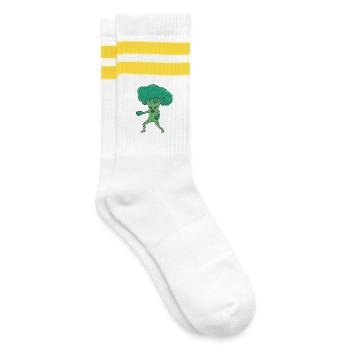 Broco Lee Lustiger Brokkoli Kampfsport Kung Fu Wortspiel - Gestreifte Tennissocken - Weiß/Gelb - Rechts