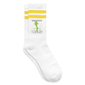 Gewichtheber KRAFTPROTZ LAUCH Lustiges - Gestreifte Tennissocken - Weiß/Gelb - Rechts