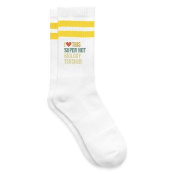 Ich liebe diesen superheißen Biologielehrer Retro - Gestreifte Tennissocken - Weiß/Gelb - Rechts