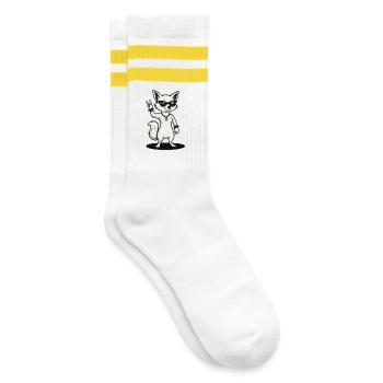 Rockiger Fuchs Mit Sonnenbrille Handzeichen - Gestreifte Tennissocken - Weiß/Gelb - Rechts