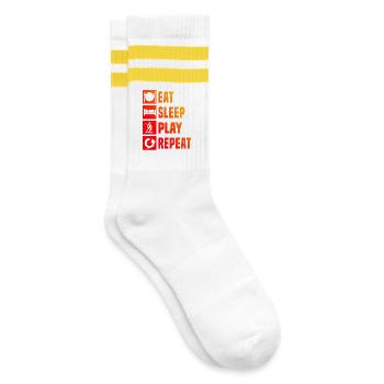 Lustiges Unihockey Motiv - Gestreifte Tennissocken - Weiß/Gelb - Rechts