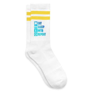 Klares Mountainbike Motiv für jeden Tag - Gestreifte Tennissocken - Weiß/Gelb - Rechts