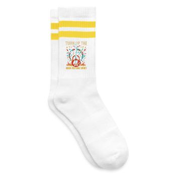 Rock festival spirit, peace guitar - Striped tennis socks - white/yellow - Right