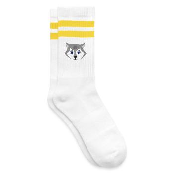 Niedliches Wolfsgesicht Kawaii Graues Holzwolf-Kostüm - Gestreifte Tennissocken - Weiß/Gelb - Rechts
