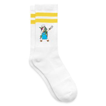 Größter Koch Einhorn Dabbing Kochkunst - Gestreifte Tennissocken - Weiß/Gelb - Rechts