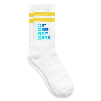 Modernes Floorball Artwork - Gestreifte Tennissocken - Weiß/Gelb - Rechts