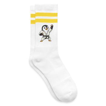 Süßer Pinguin Karate Kampfsport Lustig Cartoon - Gestreifte Tennissocken - Weiß/Gelb - Rechts
