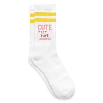 Furzen Sprüche Furz Lustiges Furzen Geschenk - Gestreifte Tennissocken - Weiß/Gelb - Rechts