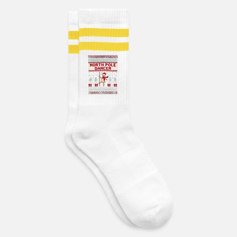 North Pole Dancer – Inappropriate Christmas for - Striped tennis socks - white/yellow
