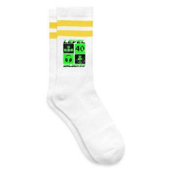 40th Birthday Level 40 Unlocked 40 Years Gamer - Striped tennis socks - white/yellow - Right
