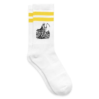 Sensenmann mit Sense am Meer - Gestreifte Tennissocken - Weiß/Gelb - Rechts