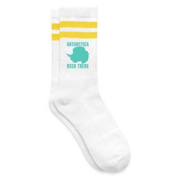 Antarktis – Schon mal da gewesen – Familienurlaub  - Gestreifte Tennissocken - Weiß/Gelb - Rechts