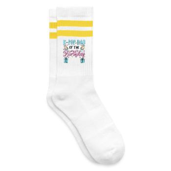 K-Pop Dad Of The Birthday Girl - Gestreifte Tennissocken - Weiß/Gelb - Rechts