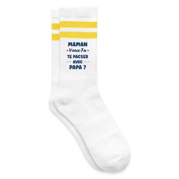 Mom, do you want to enter into a civil partnership with daddy? - Striped tennis socks - white/yellow - Right