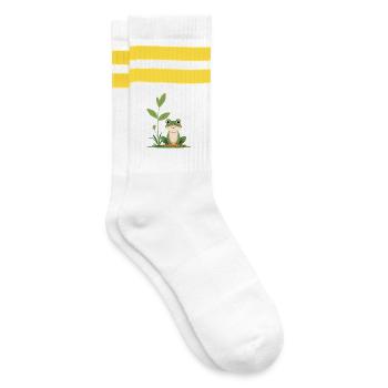 Kleiner Frosch im Gräserwald - Gestreifte Tennissocken - Weiß/Gelb - Rechts