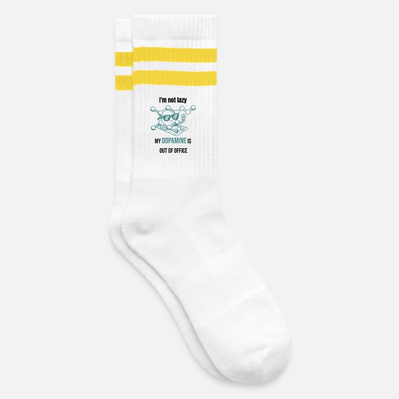 Dopamine Molecule - I'm Not Lazy - Striped tennis socks - white/yellow