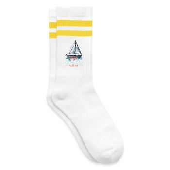 Come Sail With Me Sailor Sail Captain - Gestreifte Tennissocken - Weiß/Gelb - Rechts