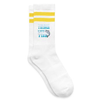 Fisherman Fish Fishing Sayings Funny Angler - Striped tennis socks - white/yellow - Right