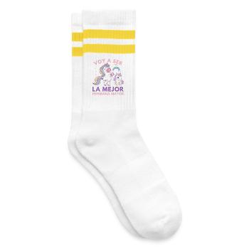 Ich werde die beste große Schwester sein - Gestreifte Tennissocken - Weiß/Gelb - Rechts