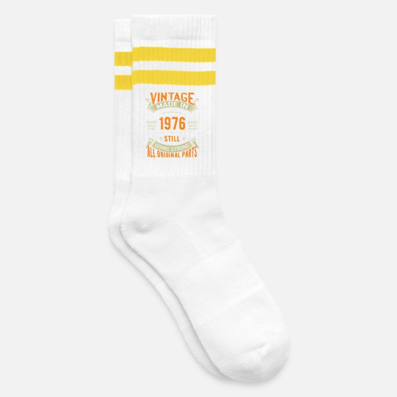 Vintage 1976 läuft immer noch stark - Gestreifte Tennissocken - Weiß/Gelb