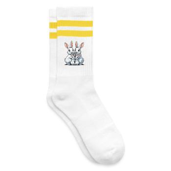 Kuschelfamilie Häschen - Gestreifte Tennissocken - Weiß/Gelb - Rechts