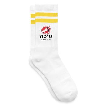 i124Q – Bold Statement Dark Edition - Striped tennis socks - white/yellow - Right