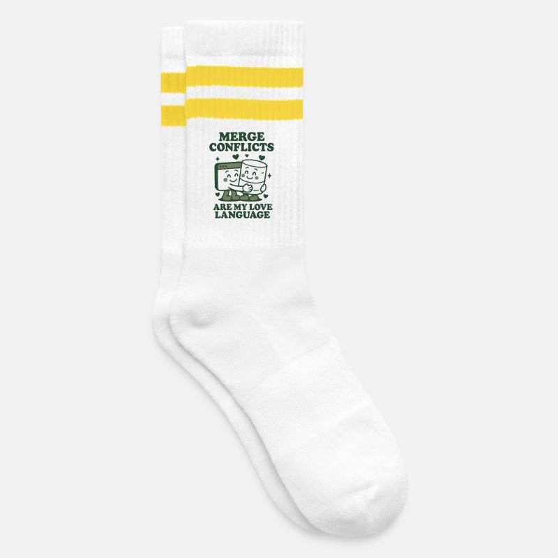 Les conflits de fusion sont mon langage d’amour | Git - Chaussettes de tennis - blanc/jaune