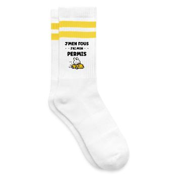 Humour j'ai mon permis de conduire - Chaussettes de tennis - blanc/jaune - Droite