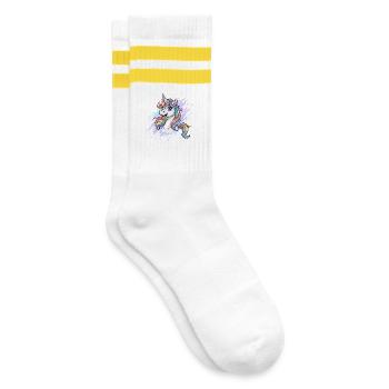 Regenbogen Einhorn Kopf Splash - Gestreifte Tennissocken - Weiß/Gelb - Rechts