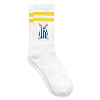 Little Tsourekaki Greek Easter Pascha Rabbit Bunny - Striped tennis socks - white/yellow - Right