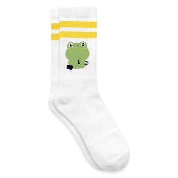 Müder Bürofrosch in Krawatte - Gestreifte Tennissocken - Weiß/Gelb - Rechts