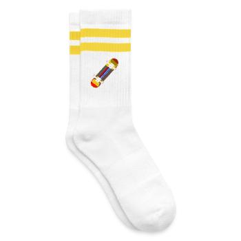Skateboard Pixel Graphic - Striped tennis socks - white/yellow - Right