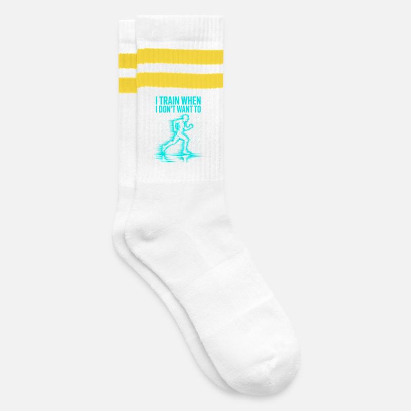 I train even when I don't feel like it – runner - Striped tennis socks - white/yellow