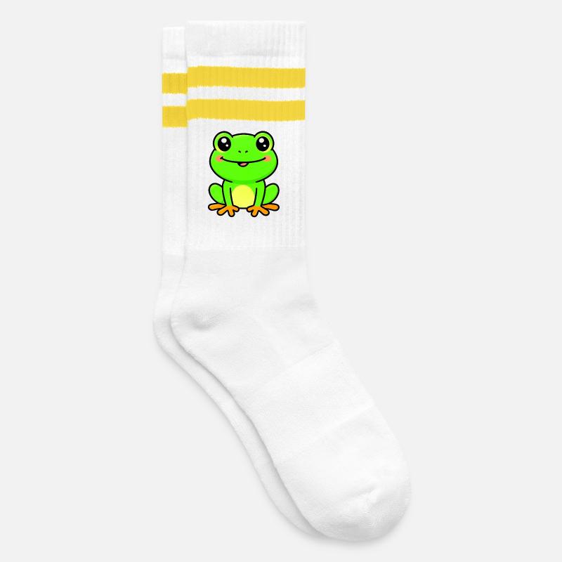 Bright Lime Frog Charm - Striped tennis socks - white/yellow