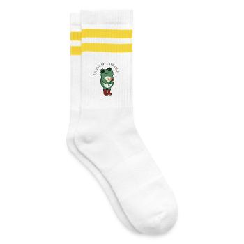 Frogging Awesome – Cute Frog with Flowers - Striped tennis socks - white/yellow - Right