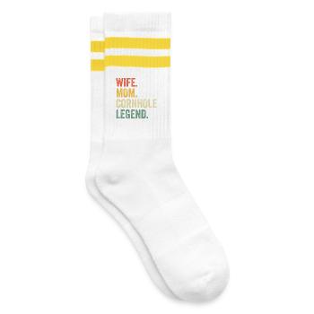 Wife Mom Cornhole Legend - Striped tennis socks - white/yellow - Right