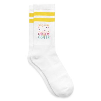 Just a Girl Who Loves Chickens and Goats - Striped tennis socks - white/yellow - Right