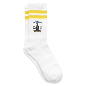 Dampflok in die 1.Klasse - Gestreifte Tennissocken - Weiß/Gelb - Rechts