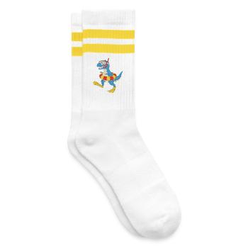 Snorkeling dinosaur on the beach - Striped tennis socks - white/yellow - Right