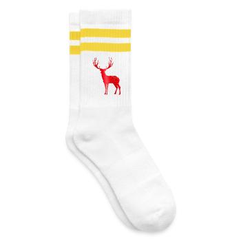 Hirsch mit Geweih Vintage Hirschgeweih Design - Gestreifte Tennissocken - Weiß/Gelb - Rechts