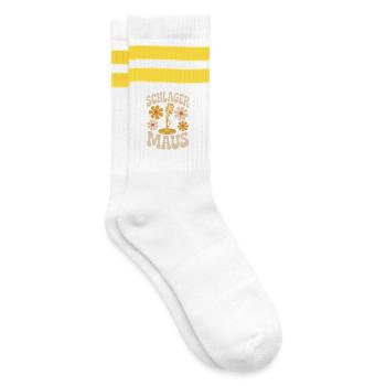 Schlager Maus Party Crew JGA Frauen Schlagermaus - Gestreifte Tennissocken - Weiß/Gelb - Rechts