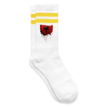 Albanische Flagge in bunten Farben - Gestreifte Tennissocken - Weiß/Gelb - Rechts