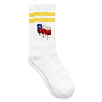 Chile Flagge Tropfende Farbfläche - Gestreifte Tennissocken - Weiß/Gelb - Rechts